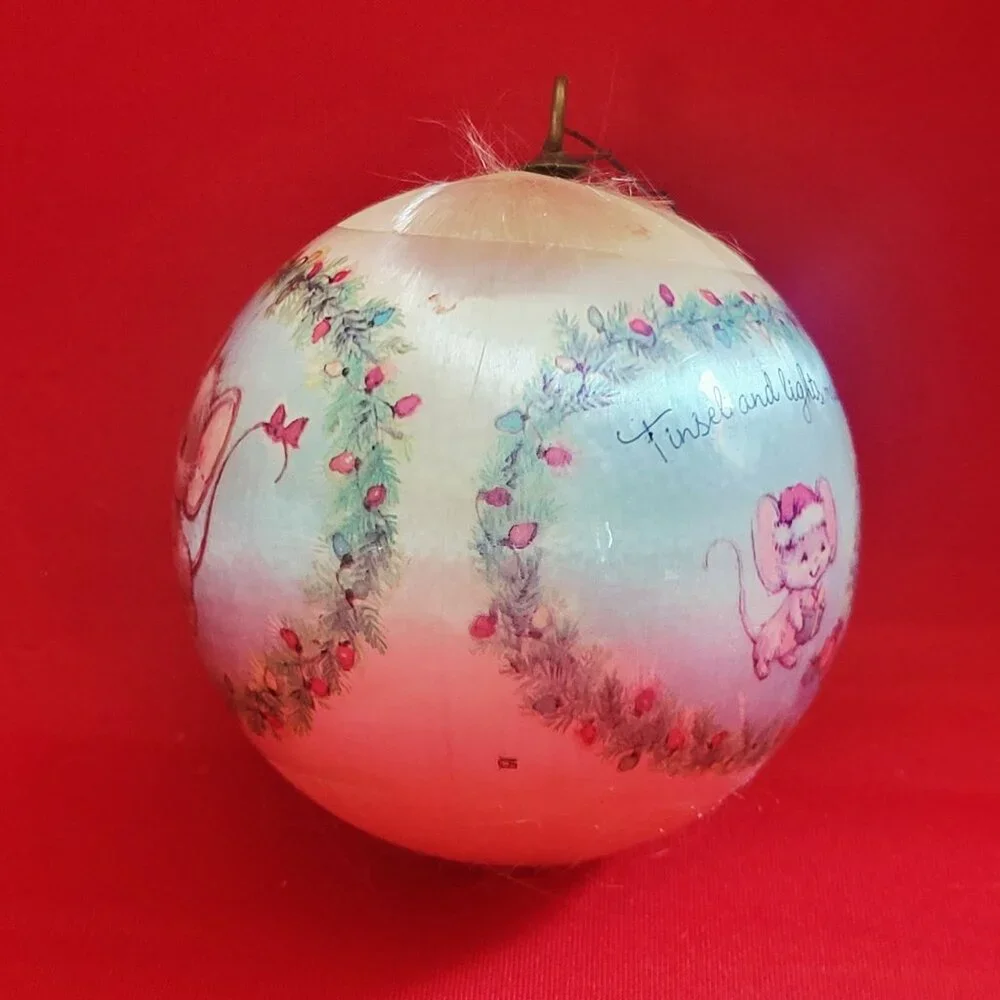 Vintage Hallmark Christmas Mouse Silk Ball Ornament 1977